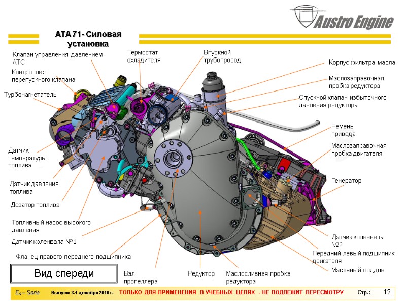 12 Корпус фильтра масла Топливный насос высокого давления Турбонагнетатель Маслосливная пробка редуктора Термостат охладителя